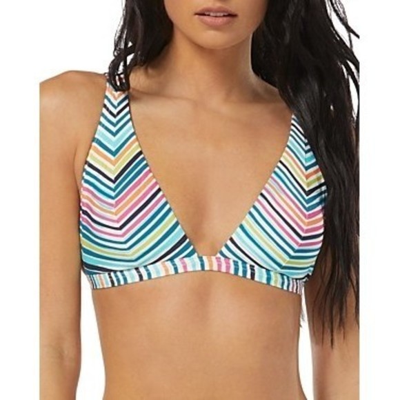 Vince Camuto Triangle Bikini Swim Top, Multi Striped, Nylon/Spandex, Large - Picture 1 of 11